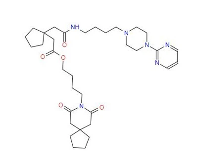 CAS:2726492-72-2丨Циклопентаноцтова кислота, 1-[2-оксо-2-[[4-[4-(2-піримідиніл){ {7}}піперазиніл]бутил]аміно]етил]-, 4-(7,9-діоксо-8-азаспіро[4.5]дек-8-іл)бутиловий ефір